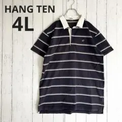 【HANG TEN】ポロシャツ 半袖 ボーダー 大きいサイズ 4L ネイビー