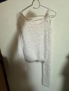 ワンショルフェザーニットリボントップス　dr747