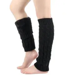 裏起毛レッグウォーマー レッグカバー ニット 厚手 防寒 ブラック