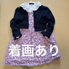 BeBeフォーマルドレス ネイビーとピンク花柄 110cm（ボレロのみ120）