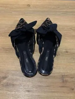 ZARA レオパード柄 ポインテッドトゥミュール
