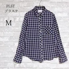 PLSTプラステ 大人可愛い チェック長袖シャツ 紺色 サイズ2 ネイビー Mのサムネイル