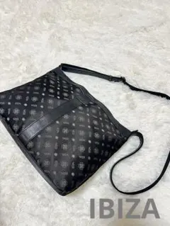 イビザ　総柄　ショルダーバッグ　ブラック　ナイロン レザー　IBIZA