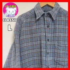 usa古着 CLASSIC ネルシャツ チェック 網目 グレー ライトブルー L