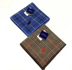 新品　ポロラルフローレン　タオルハンカチ　チェック　ブルー　ブラウン