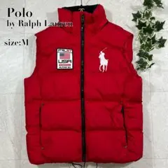 【ポロバイラルフローレン】ダウンベスト ビックポニー 刺繍 レッド M