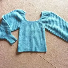 美品 GRL ボリュームスリーブリブショートニット ブルー系