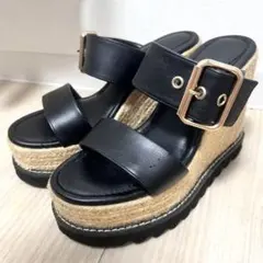 ESPERANZA 艾斯佩蘭莎 厚底 楔形涼鞋 黑色 釦環 夏季