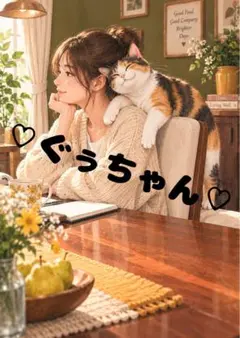 《一点限り》三毛猫 飼い主の肩でくつろぐ猫