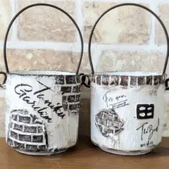 リメ缶2個セット「小さなレンガのお家シリーズ」　アンティーク調　カップ型