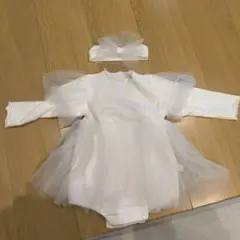 最終値下げホワイトチュールロンパースとヘアバンド　ハーフバースデー　80cm