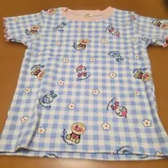 アンパンマン Tシャツ 100cm 水色 チェック柄