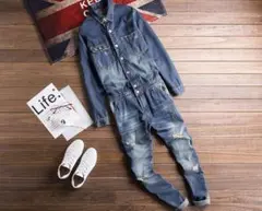 デニムつなぎ 作業服 ジーンズＧパン オーバーオール オールインワン 細身#