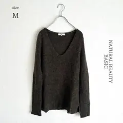 【ナチュラルビューティーベーシック】アルパカウールUネックニットM カーキ