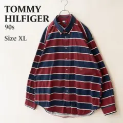 90s TOMMY HILFIGER フラッグタグ クレスト刺繍ボーダーシャツ