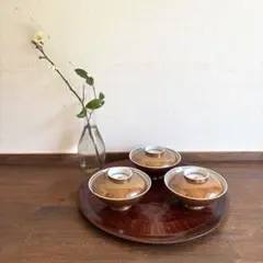 蓋つきお茶碗3個セット 昭和レトロ　刷毛目　古道具