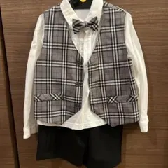 入園式 フォーマル 子供服 100cm チェック柄ベスト 4点セット