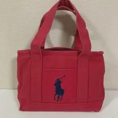 ポロラルフローレン トートバッグ　キャンバストート　赤　ネイビー刺繍