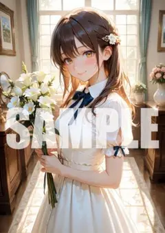 №78　可愛い 女の子 イラスト ポスター A4 セーラー服 制服 アニメ風