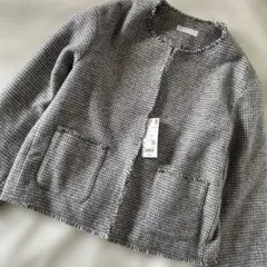 ユニクロツイードジャケットL新品タグ付き　グレイ