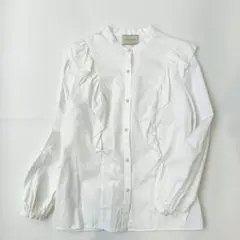 美品✨️《ユナイテッドアローズ》パール ブラウス バンドカラー フリル 洗える