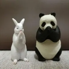 合掌 2拝 ウサギ パンダ フィギュア 2体セット