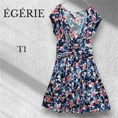 エジェリ　フランス製　半袖カシュクールワンピース【S〜M】フラワープリント