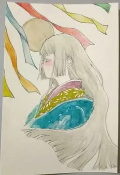 9 水彩原画　銀の月