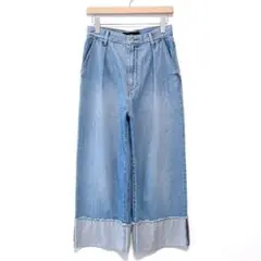 Munich 12.5OZスラブ綿デニム裾ロールアップステッチパンツ ワイド