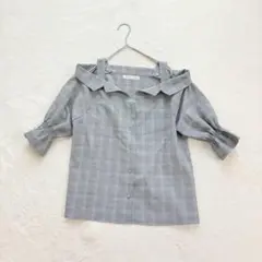 マジェスティックレゴン オフショルブラウス M チェック フェミニン