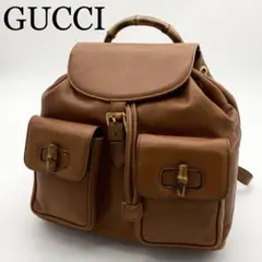グッチ　リュック　バンブー　ターンロック　レザー ブラウン　巾着 GUCCI リュック バンブー ターンロック レザー ブラウン 巾着型 - メルカリ