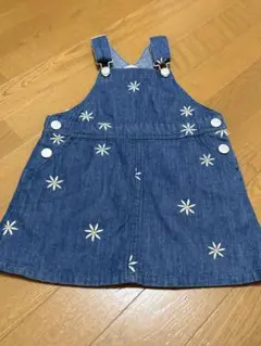 プティマインデニムブルー花柄刺繍ジャンバースカート サイズ80〜90