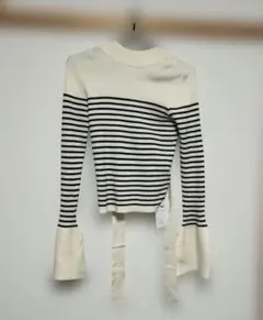 GRL k9205d ボーダー柄バックリボンフレアスリーブニットトップス S