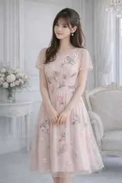 【Chesty】刺繍ワンピース（ピンク）