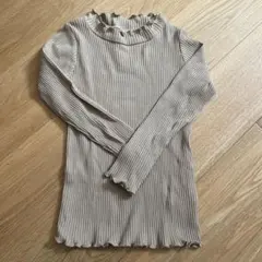 GLOBAL WORK リブ編みフリルネック長袖カットソー M ベージュ