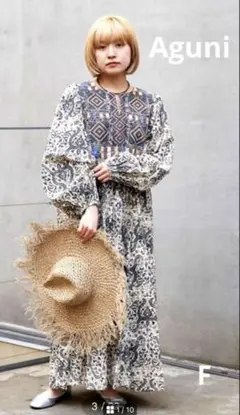 お値下げ‼️Aguni アグニ　エスニックプリント刺繍ワンピース