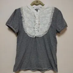 ORSAY ストライプ レース襟 半袖Tシャツ 40のサムネイル