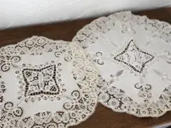 新品 ベルギーレース テーブルセンタードイリー リネン刺繍レース