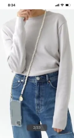 イエナ ファインゲージフルニードルクルーネックプルオーバー　グレー