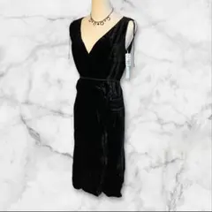 新品 ベロア ワンピース ブラック Vネック ロング ドレス