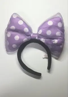 ミニーマウス風 紫色 水玉 リボンカチューシャ