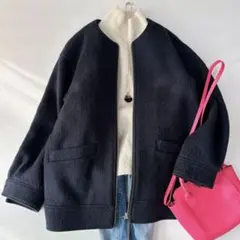 ジャーナルスタンダード⁑モヘヤ混シャギースライバージップコクーンコート　ネイビー