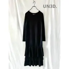 UN3D.アンスリード ティアードニットワンピース ブラック プリーツ フリル