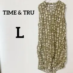 TIME & TRU 【L】ノースリーブワンピース オリーブグリーン　膝丈