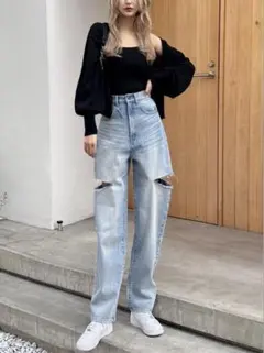 GRL スリットデニムワイドパンツ　cu420