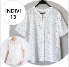 【美品】INDIVI ランダムキカ柄スキッパーブラウス ホワイトのサムネイル
