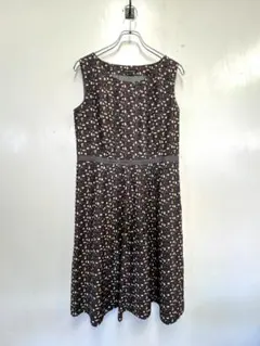 古着 ローラアシュレイ フレアワンピース レディース グレー ブロック柄 13号