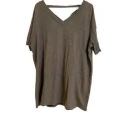 夏物セール！レディース　VネックデザインTシャツ モスグリーン系　Mサイズ