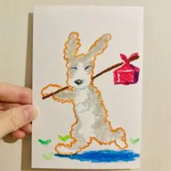 手描き イラスト 原画 飛脚犬　アート インテリア　オイルパステル