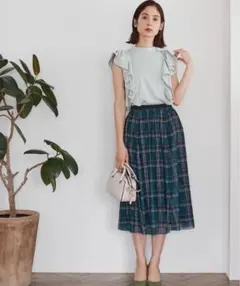 組曲　ツイードチェックチュールプリント スカート